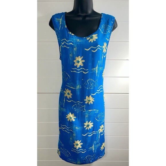 Hawaiian Mumu Dress Beach Y2K Large Womens Fish Sequin Tropical Coastal - Picture 4 of 14